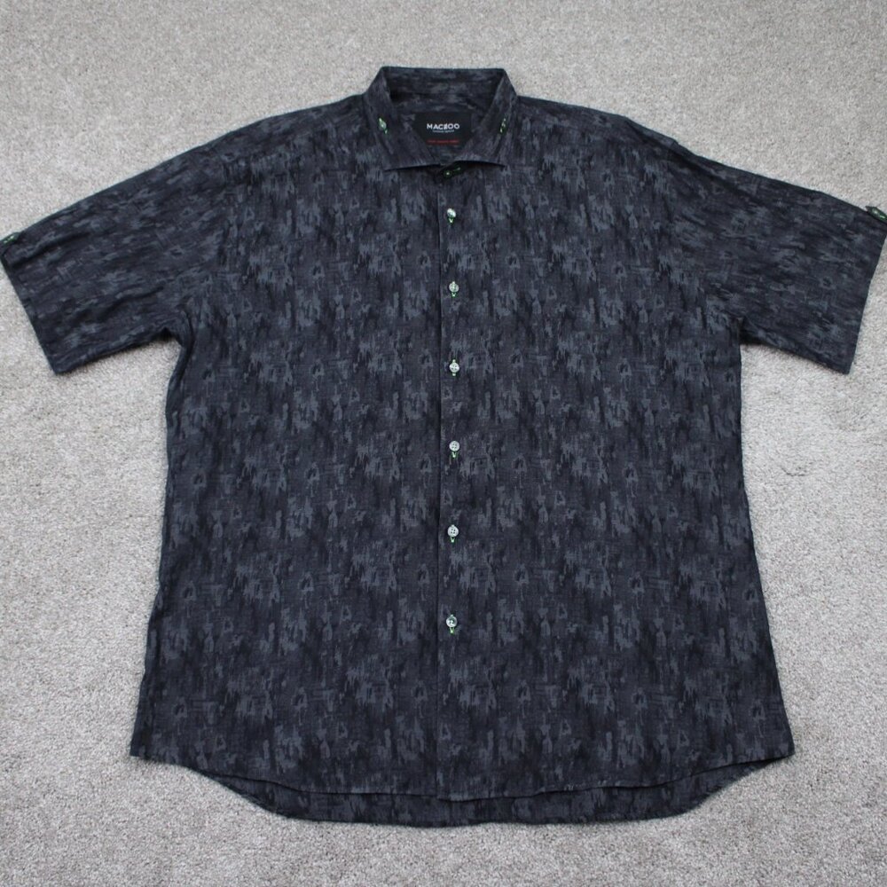Maceoo Shirt Mens 7/3XL Black Italian jacquard Fabrics Short Sleeve Button Down‎